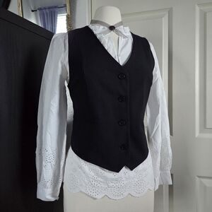 Black ZARA button up Vest V-neck Size Large